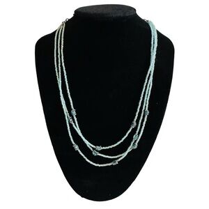 Light Blue 3 Tiered Beaded Necklace 18” with Hook Closure